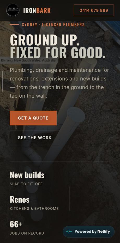 Ironbark Plumbing website